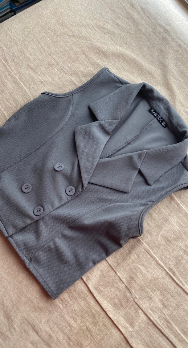 Düğmeli Gri Kadın Yelek - Görsel 2