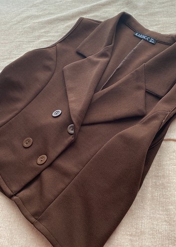 Düğmeli Kahverengi Kadın Yelek - Görsel 2