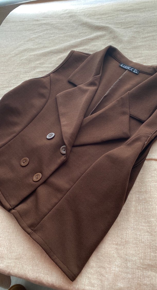 Düğmeli Kahverengi Kadın Yelek - Görsel 2
