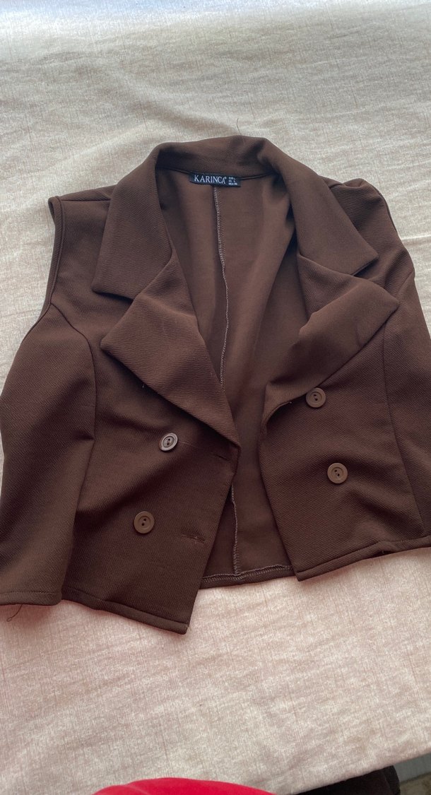 Düğmeli Kahverengi Kadın Yelek - Görsel 3