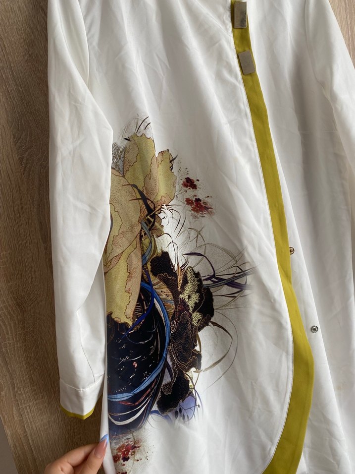 Beyaz Bohem Düğmeli Uzun tunik - Görsel 3