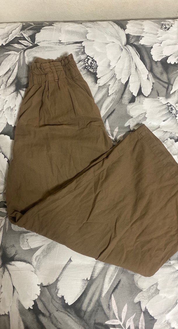 Bej Kadın Keten Pilili Midi Pantolon - Görsel 3