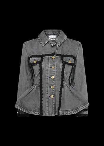 Diğer Ganni Orijinal Dantel Detayli Peplum Gri Ceket Denim Jacket