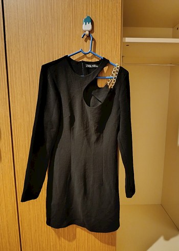 Zara Zara Siyah Mini V Yaka Uzun Kollu Elbise