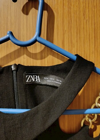 36 Beden Zara Siyah Mini V Yaka Uzun Kollu Elbise
