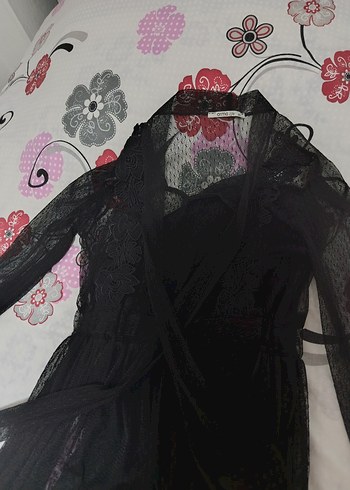 Dantel Detaylı Siyah Midi boy Elbise - Görsel 8