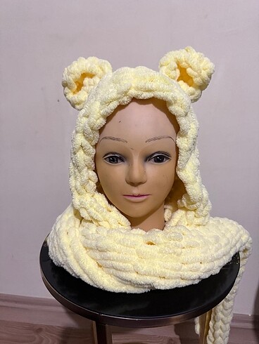 Ayı model sarı renk atkı bere