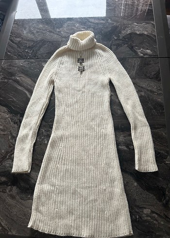 diğer Beden Beyaz Boğazlı Triko Kısa Kadın mini elbise