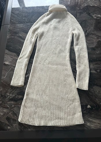 diğer Beden ten rengi Renk Beyaz Boğazlı Triko Kısa Kadın mini elbise