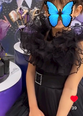 7 Yaş Beden siyah Renk Kız Çocuk Siyah Gri Fırfırlı Gotik Elbise