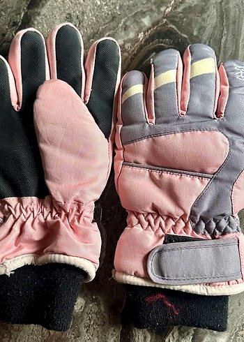 Pembe Gri Nakışlı Kız Eldivenleri Velcro