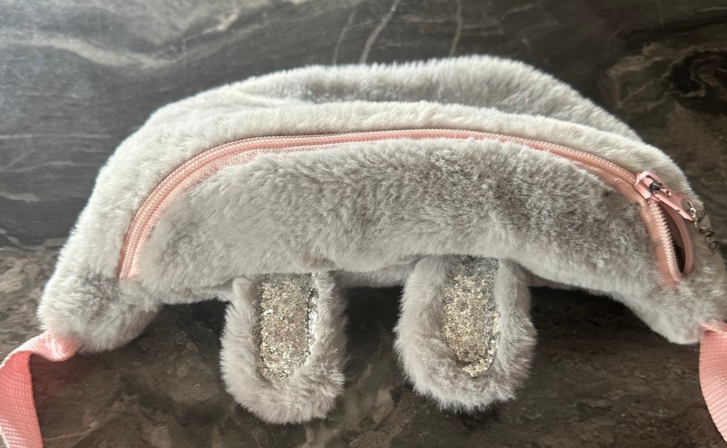 Gri Peluş Kedi Desenli Bel Çantası - Görsel 2