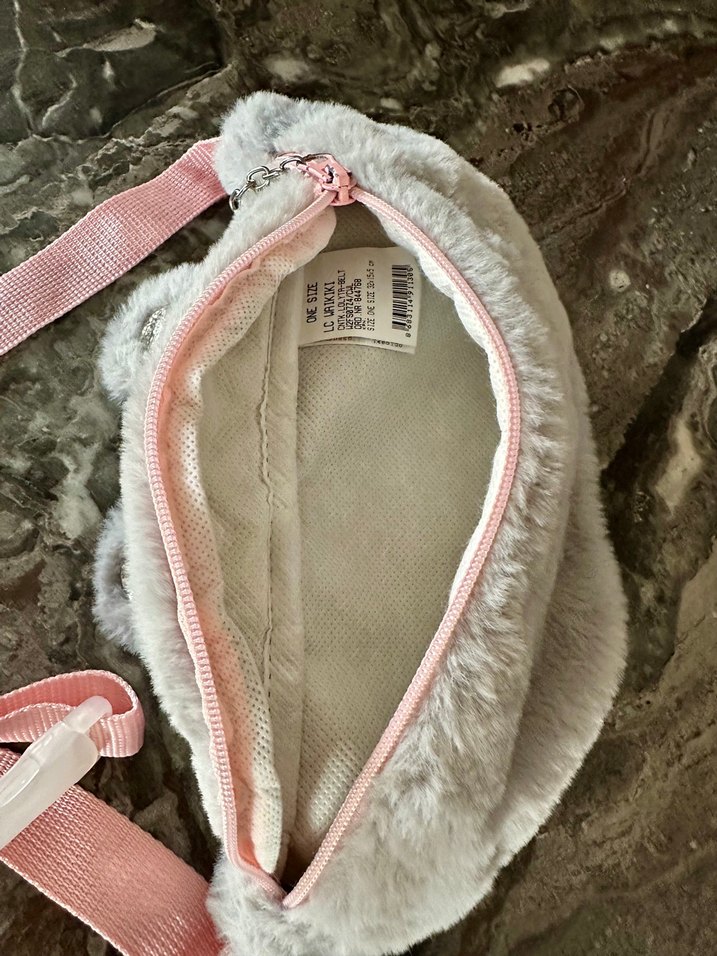 Gri Peluş Kedi Desenli Bel Çantası - Görsel 3