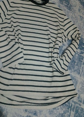 Çizgili Bisiklet Yaka Uzun Kollu Kadın Triko - Görsel 2