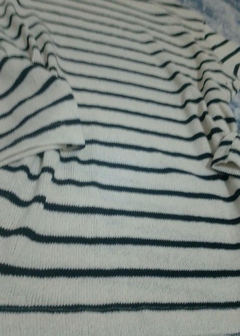 Çizgili Bisiklet Yaka Uzun Kollu Kadın Triko - Görsel 3