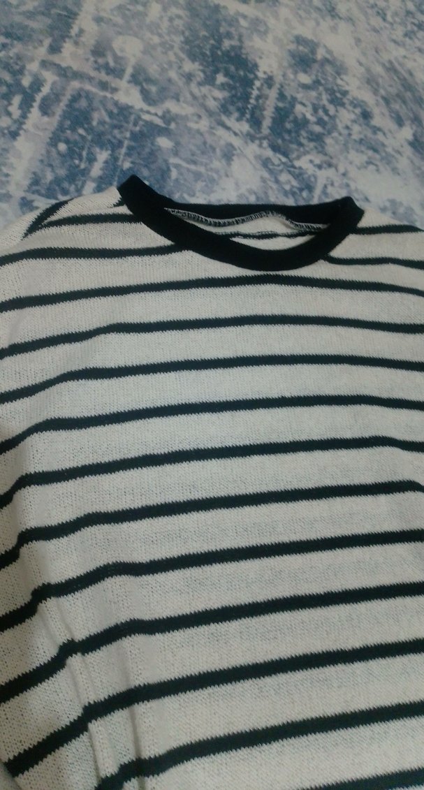 Çizgili Bisiklet Yaka Uzun Kollu Kadın Triko - Görsel 4