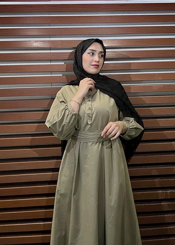 Diğer Moda Aksa Haki Uzun Tesettur Elbise