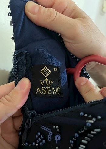 Diğer Boncuk İşlemeli Lacivert Uzun Abiye Elbise