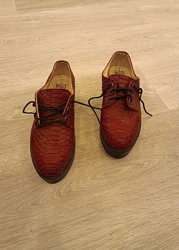 Bordo Deri Desenli Platform Ayakkabı
