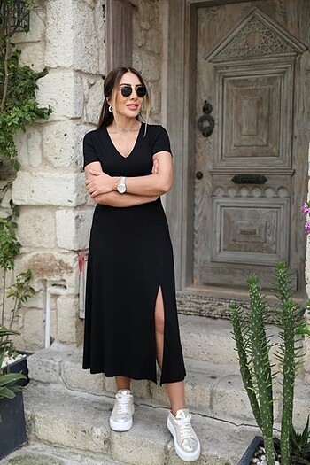 Zara StilVibe Kadın Kısa Kollu V Yaka Maxi Boy Elbise
