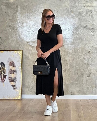 Zara StilVibe Kadın Kısa Kollu V Yaka Maxi Boy Elbise