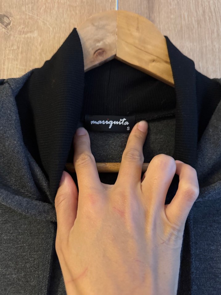 Gri boyunlu Yüksek Yakalı Oversize crop Sweatshirt - Görsel 3