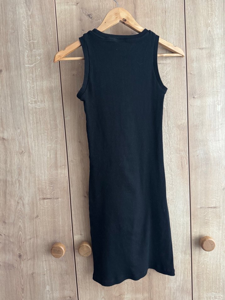 Siyah Yüksek Yaka Kolsuz Triko Elbise - Görsel 4