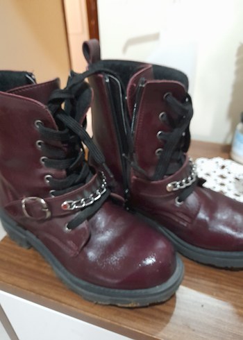 Bordo Deri kız çocuk botu