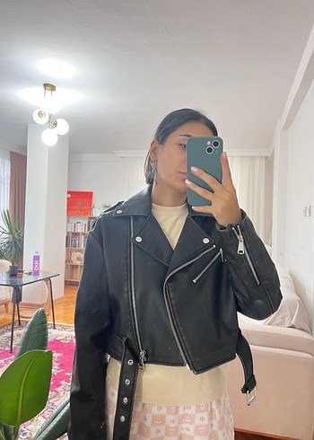 Zara Kadın Siyah Deri Biker Ceket