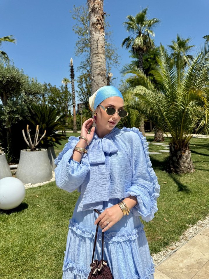 Diger Mavi Uzun Bohem Fırfırlı takım Elbise - Görsel 2