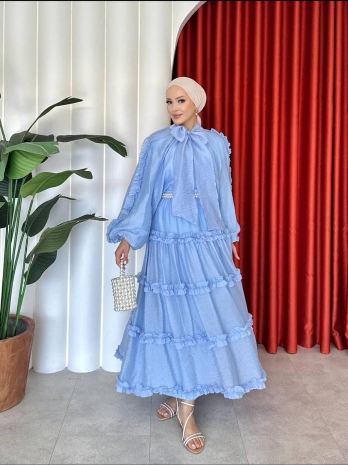 Diger Mavi Uzun Bohem Fırfırlı takım Elbise - Görsel 3