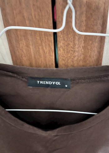 s Beden Kadın Kahverengi Keten Kısa Kollu Tişört