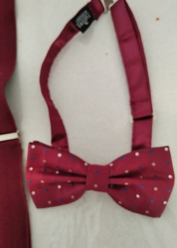 Bordo erkek Pantolon Askısı ve Papyon Seti - Görsel 4