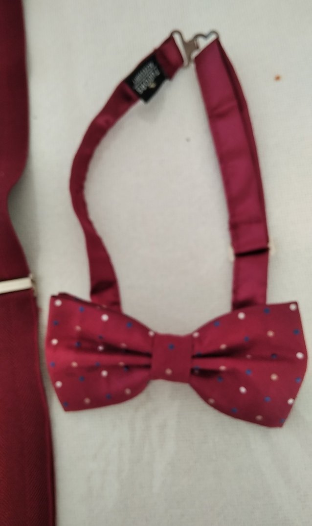 Bordo erkek Pantolon Askısı ve Papyon Seti - Görsel 4