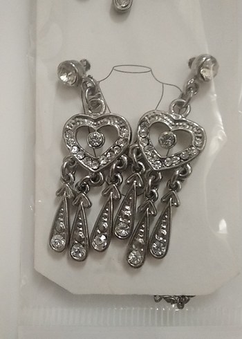 Gri Zincirli Bohem Kalp Kolye ve Küpe Seti - Görsel 2