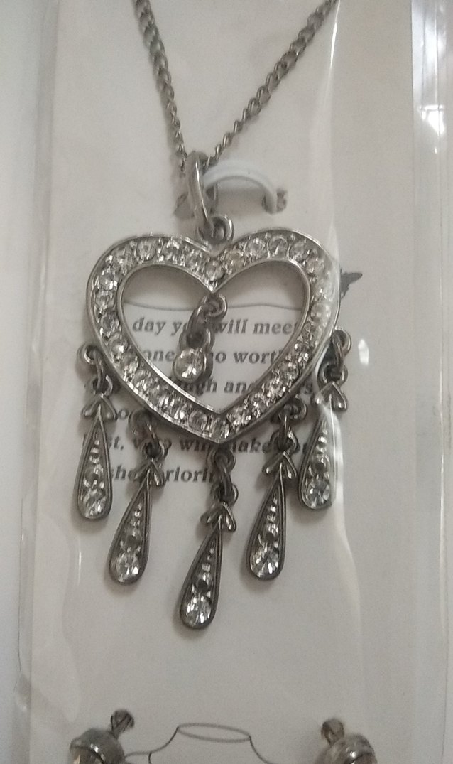 Gri Zincirli Bohem Kalp Kolye ve Küpe Seti - Görsel 3