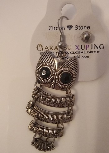 Bohem Gri Uzun siyah Boncuklu Baykuş Küpe ve top küpe - Görsel 3