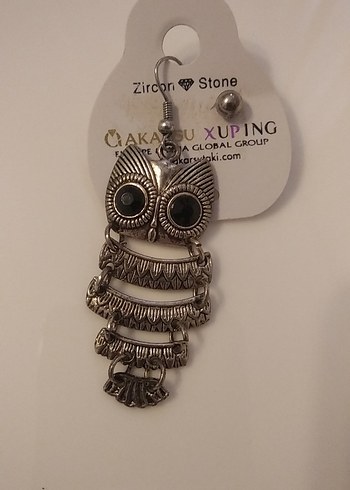 Bohem Gri Uzun siyah Boncuklu Baykuş Küpe ve top küpe - Görsel 2