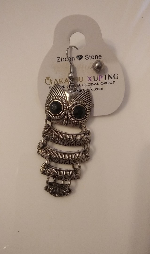 Bohem Gri Uzun siyah Boncuklu Baykuş Küpe ve top küpe - Görsel 2