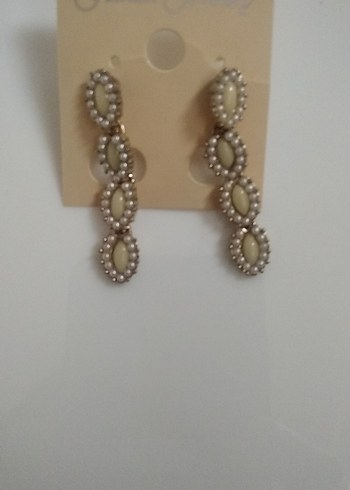 ortasında ben uzun boncuk etrafı İşlemeli İncili Uzun Küpe - Görsel 3