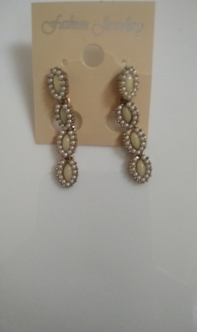 ortasında ben uzun boncuk etrafı İşlemeli İncili Uzun Küpe - Görsel 3