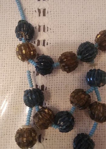 el yapımı Uzun sarı mavi Renkli Boncuklu Bohem Kadın Kolye - Görsel 3