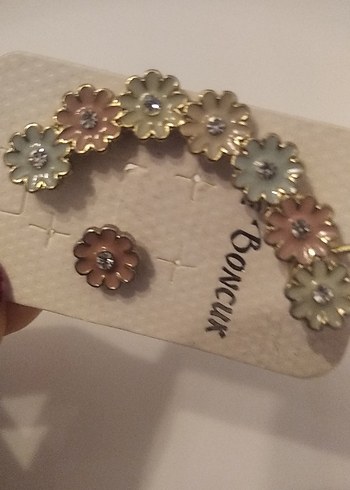 Çiçek Desenli Mini Boncuk Küpe Seti - Görsel 5