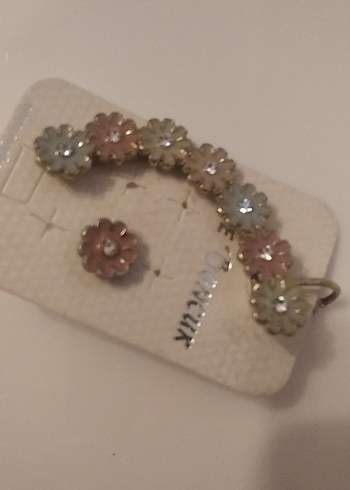 Çiçek Desenli Mini Boncuk Küpe Seti - Görsel 2