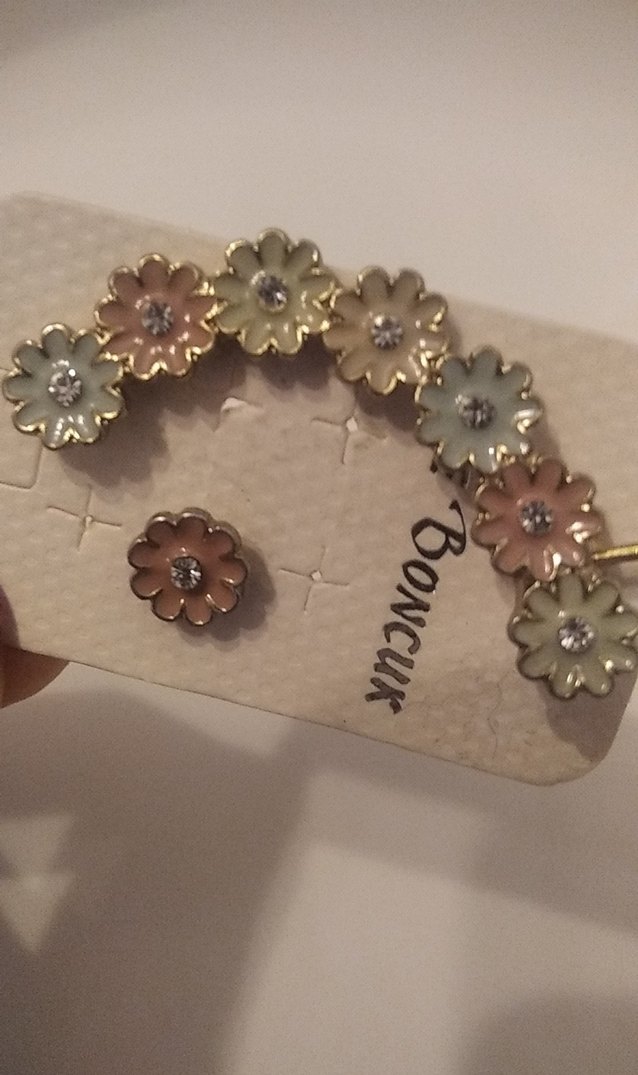 Çiçek Desenli Mini Boncuk Küpe Seti - Görsel 4