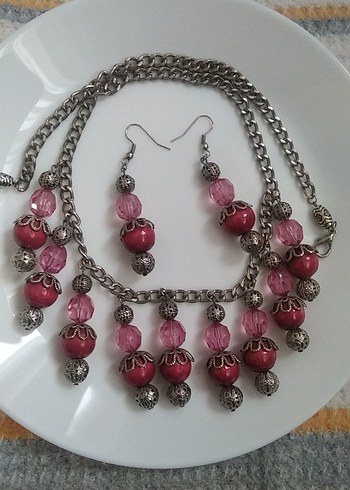 Renkli Boncuklu Uzun Bohem Kolye ve Küpe Seti - Görsel 2