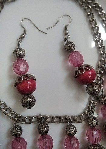 Renkli Boncuklu Uzun Bohem Kolye ve Küpe Seti - Görsel 3