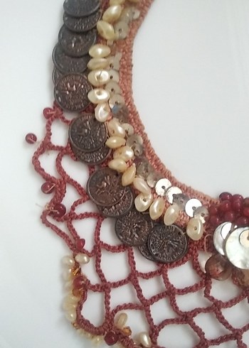 Toprak tonlarında sedefli İncili pullu Boncuklu Bohem Uzun Kolye - Görsel 3