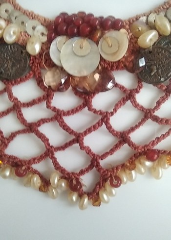 Toprak tonlarında sedefli İncili pullu Boncuklu Bohem Uzun Kolye - Görsel 5