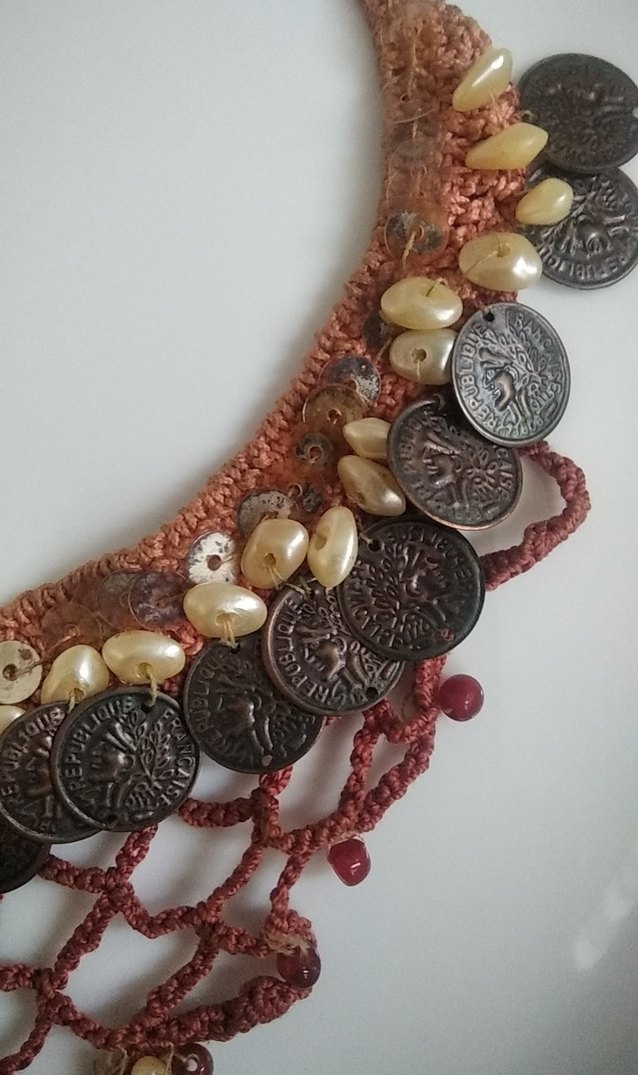 Toprak tonlarında sedefli İncili pullu Boncuklu Bohem Uzun Kolye - Görsel 4